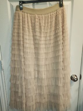 SHEIN Beige Layered Tulle Maxi Skirt